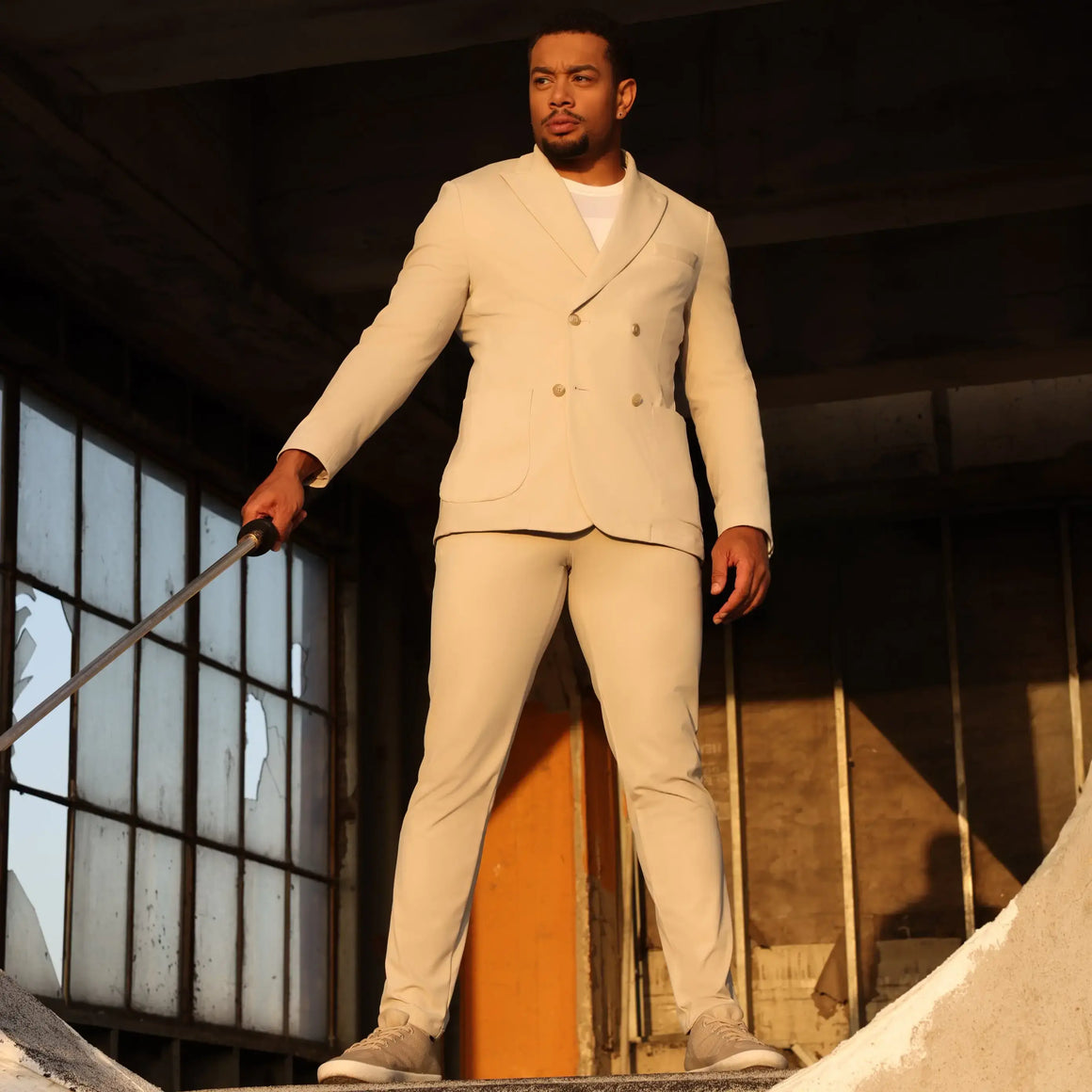 Cream Double Breasted Ultra Stretch Suit (Pre-Order)